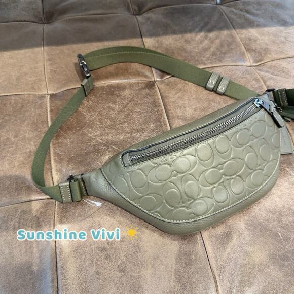 NWT Coach Warren Mini Belt Bag In Signature Leather OLIVE DRAB Caj34 - Picture 2 of 7